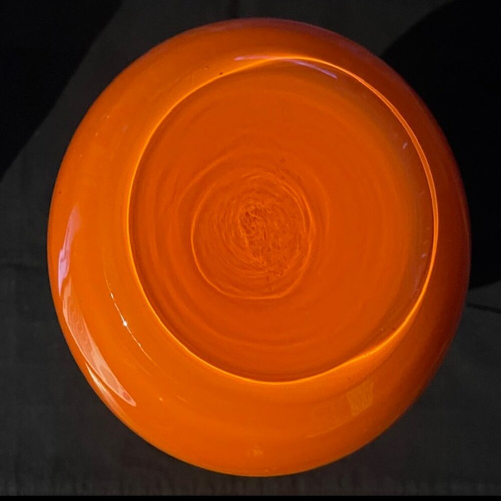 Vintage Glass Pitcher Hand Blown Orange with Clear Handle - Picture 4 of 4